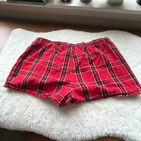 Atlanta Fastpitch Plaid Shorts Red White Black Elastic Waist Casual - Picture 7 of 7